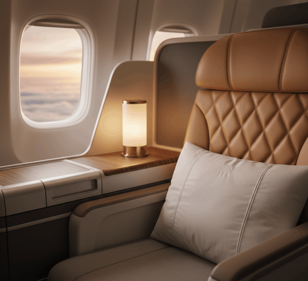 Luxury international business and first class air travel experience