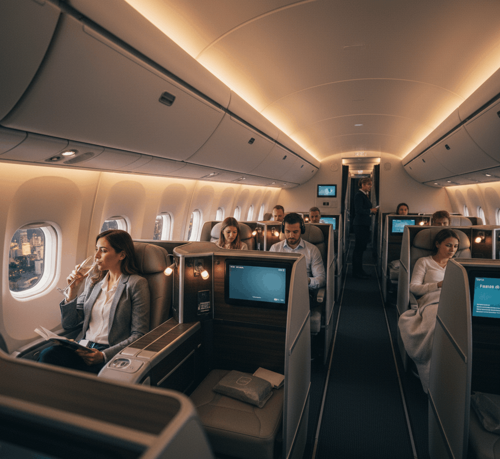 Luxury international business and first class air travel experience