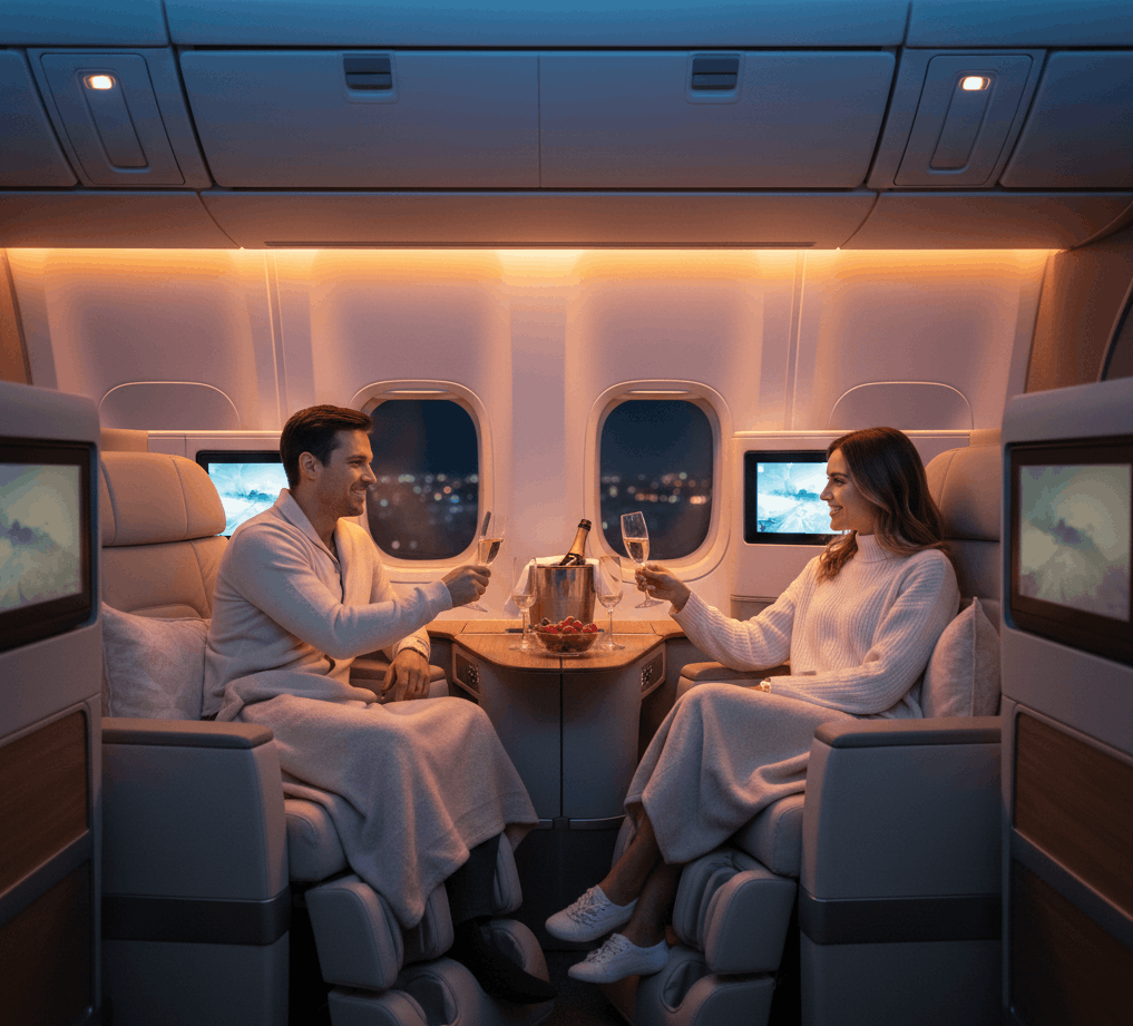 Luxury international business and first class air travel experience